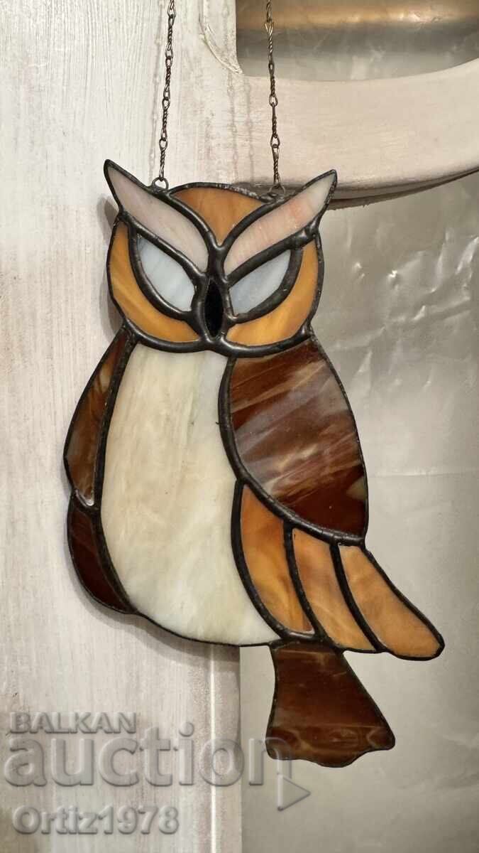 Доставка на Винтидж, ръчно изработен бухал, техника витраж.