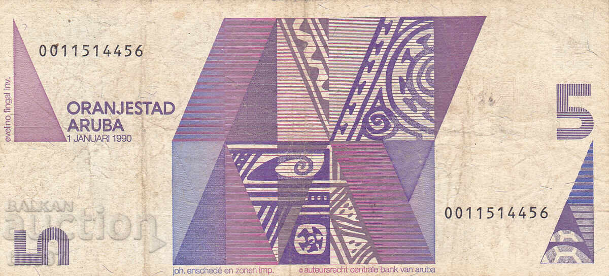 Auction tino37 - ARUBA - 5 FLORIN - 1990 - F+ Auction tino37 - ARUBA - 5 FLORIN - 1990 - F+