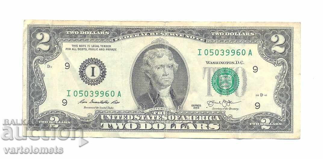 2 долара САЩ 2013 - банкнота 2 долара САЩ 2013 - банкнота