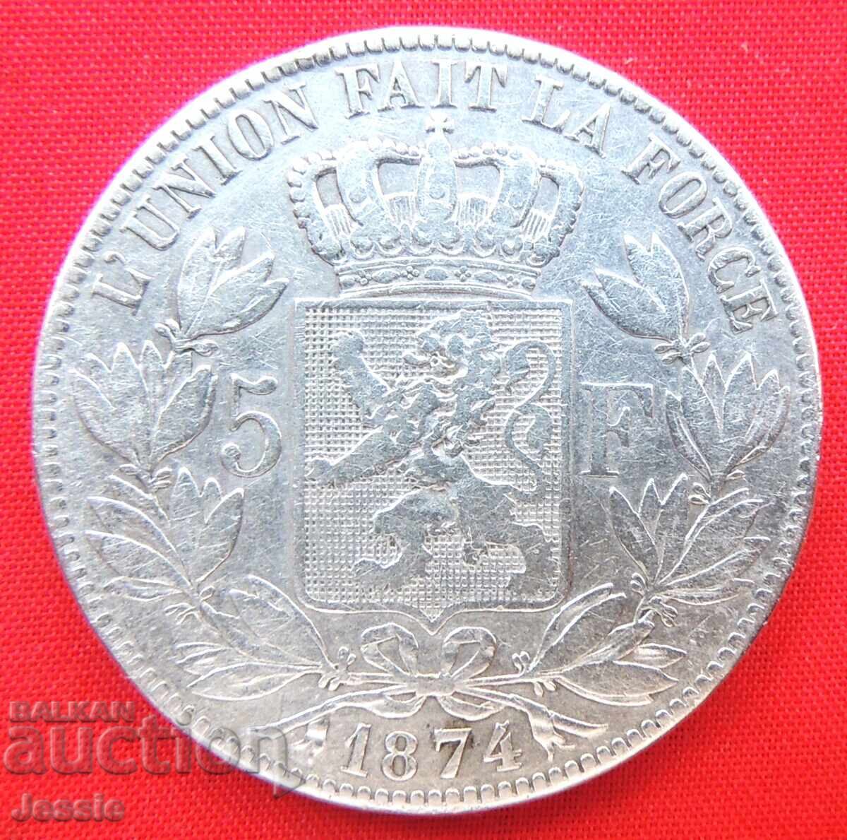 5 Francs 1874 Belgium Silver