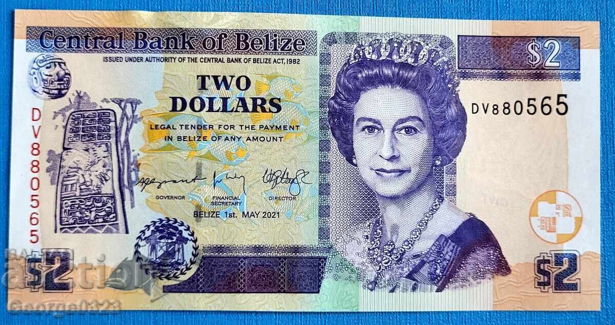 Belize 2021 2 Dolari UNC Nouă
