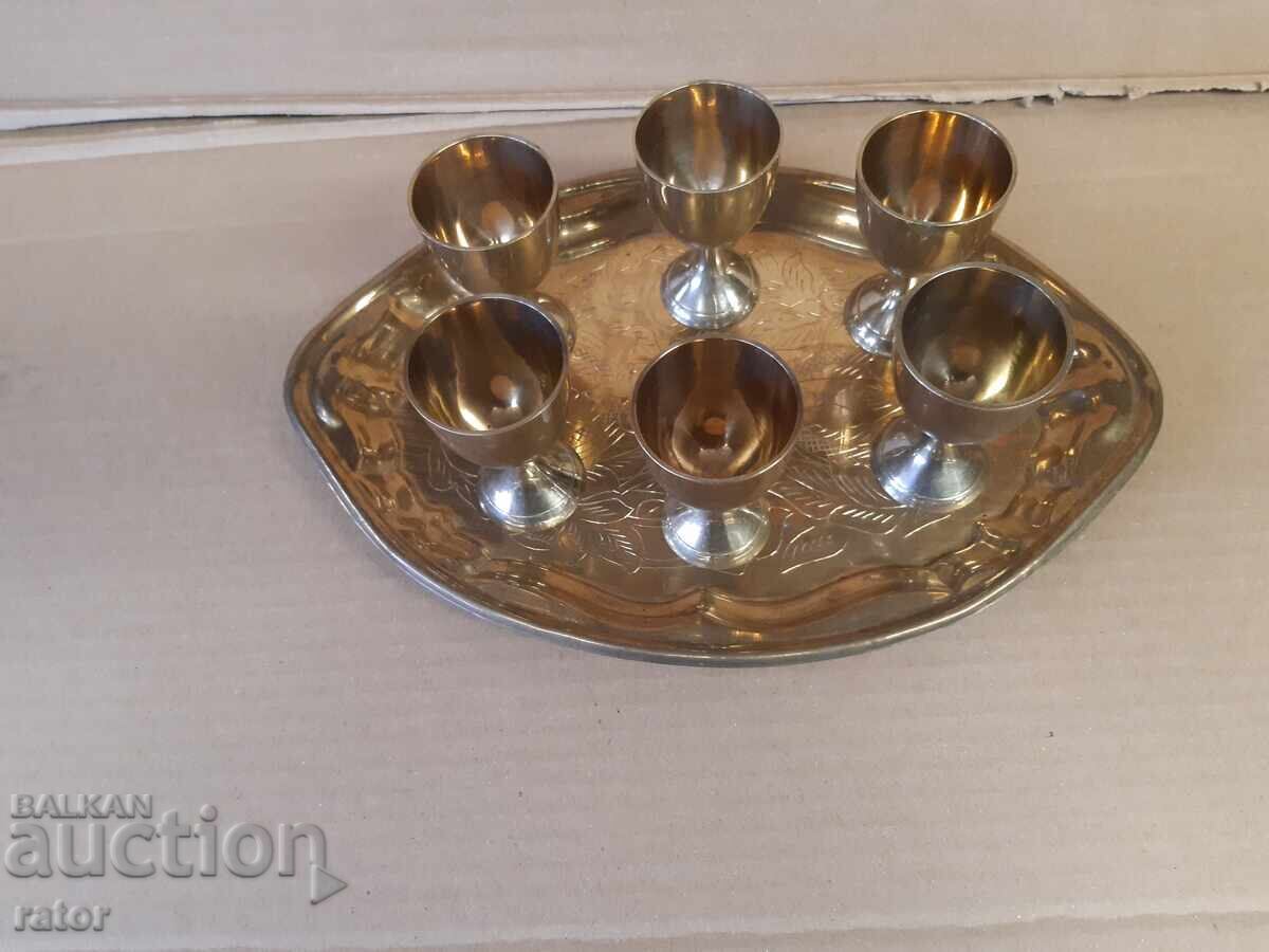 Auction  Old beautiful bronze set for liqueur, rakia and other drinks