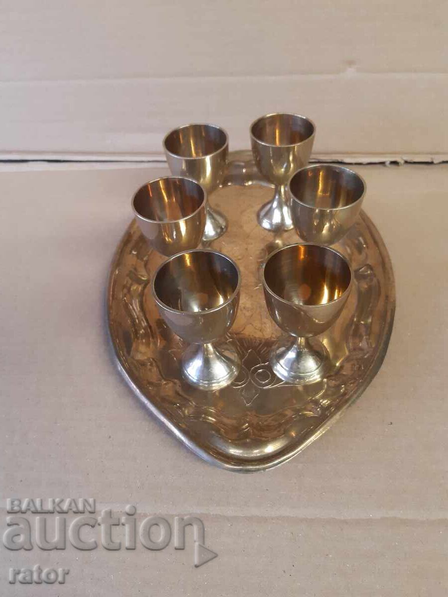 Old beautiful bronze set for liqueur, rakia and other drinks - 5