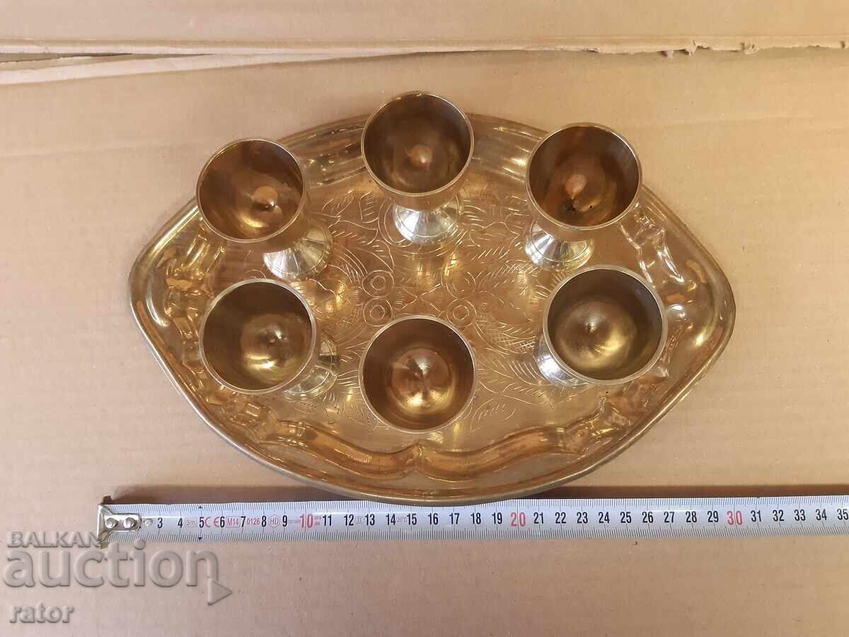 Old beautiful bronze set for liqueur, rakia and other drinks