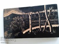 Pictură sculptată în lemn, anul 1970, dimensiune 30 cm x 17,5 cm