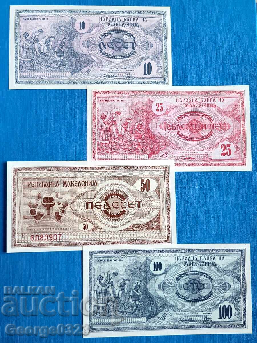 Μακεδονία 1992 4 τεμάχια λοτ 10 25 50 100 UNC Νέα με τιμή 28.99 BGN | € 14.82
