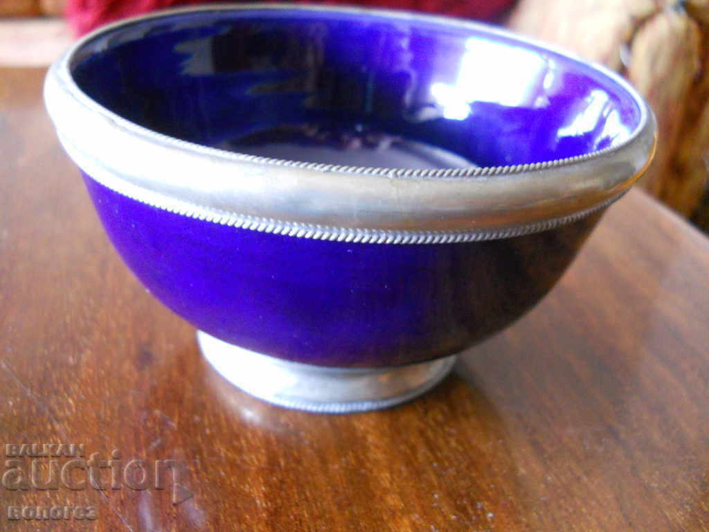 Кобалтово синя теракотена купа с посребрен обков - Мароко с цена 40.00 лв. | € 20.45