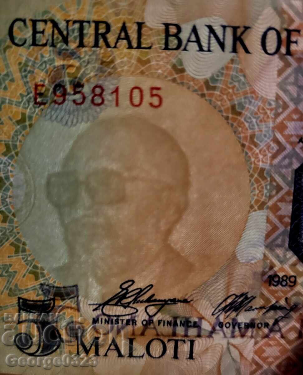 Licitație Lesotho 1989 5 Maloti UNC Nouă