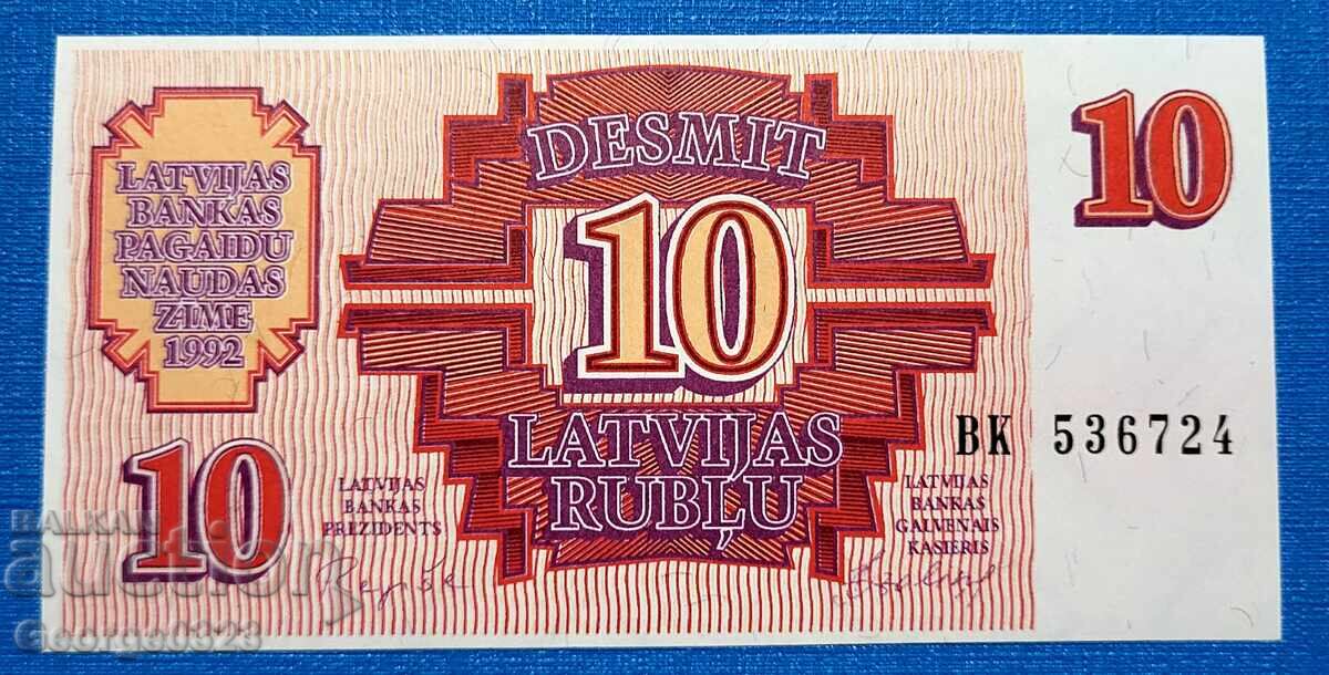 Letonia 1992 10 Ruble UNC Nouă