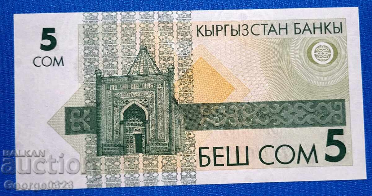 Kârgâzstan 1993 5 Som UNC Nouă cu preț 10.99 BGN | € 5.62
