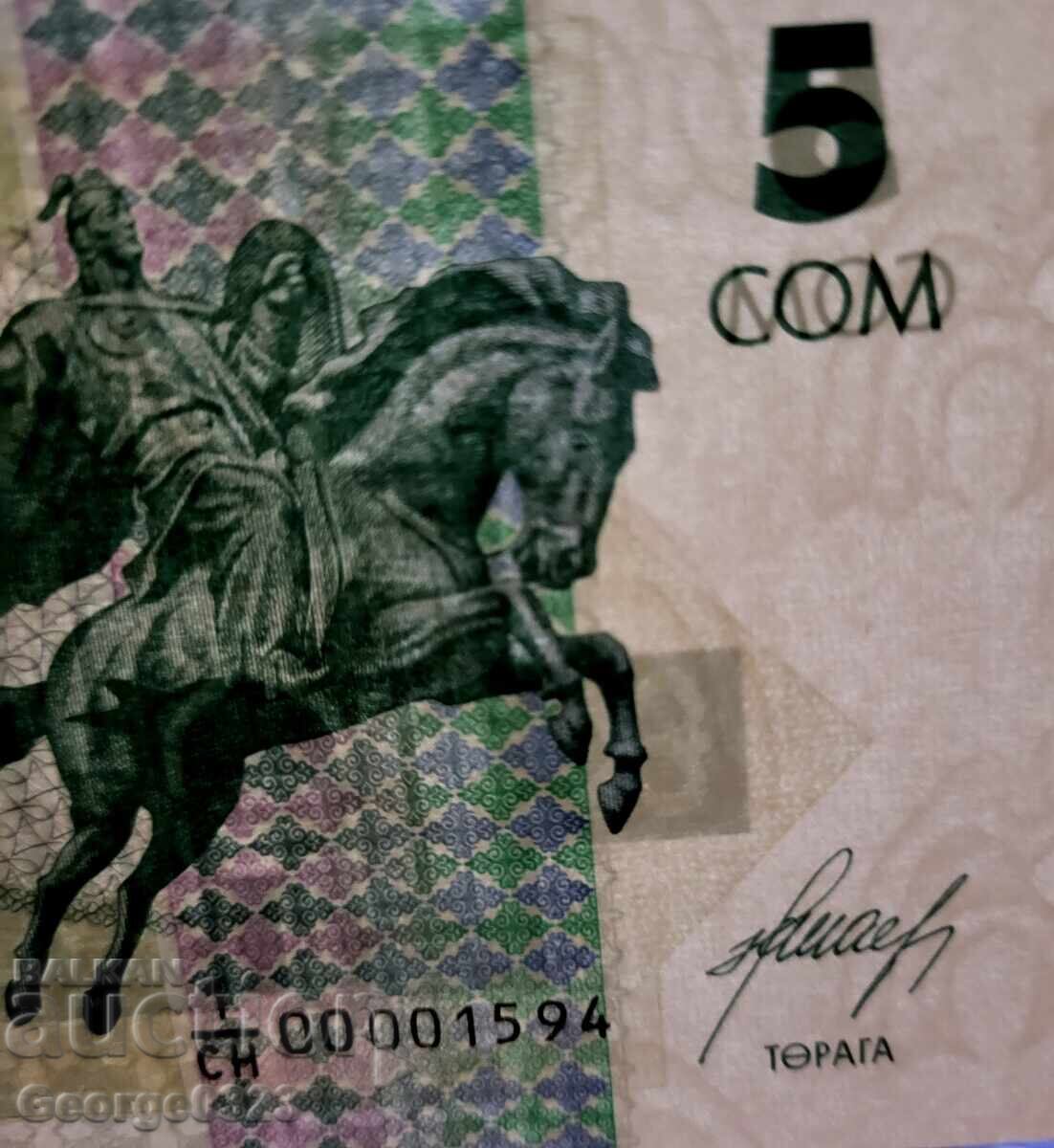 Licitație Kârgâzstan 1993 5 Som UNC Nouă