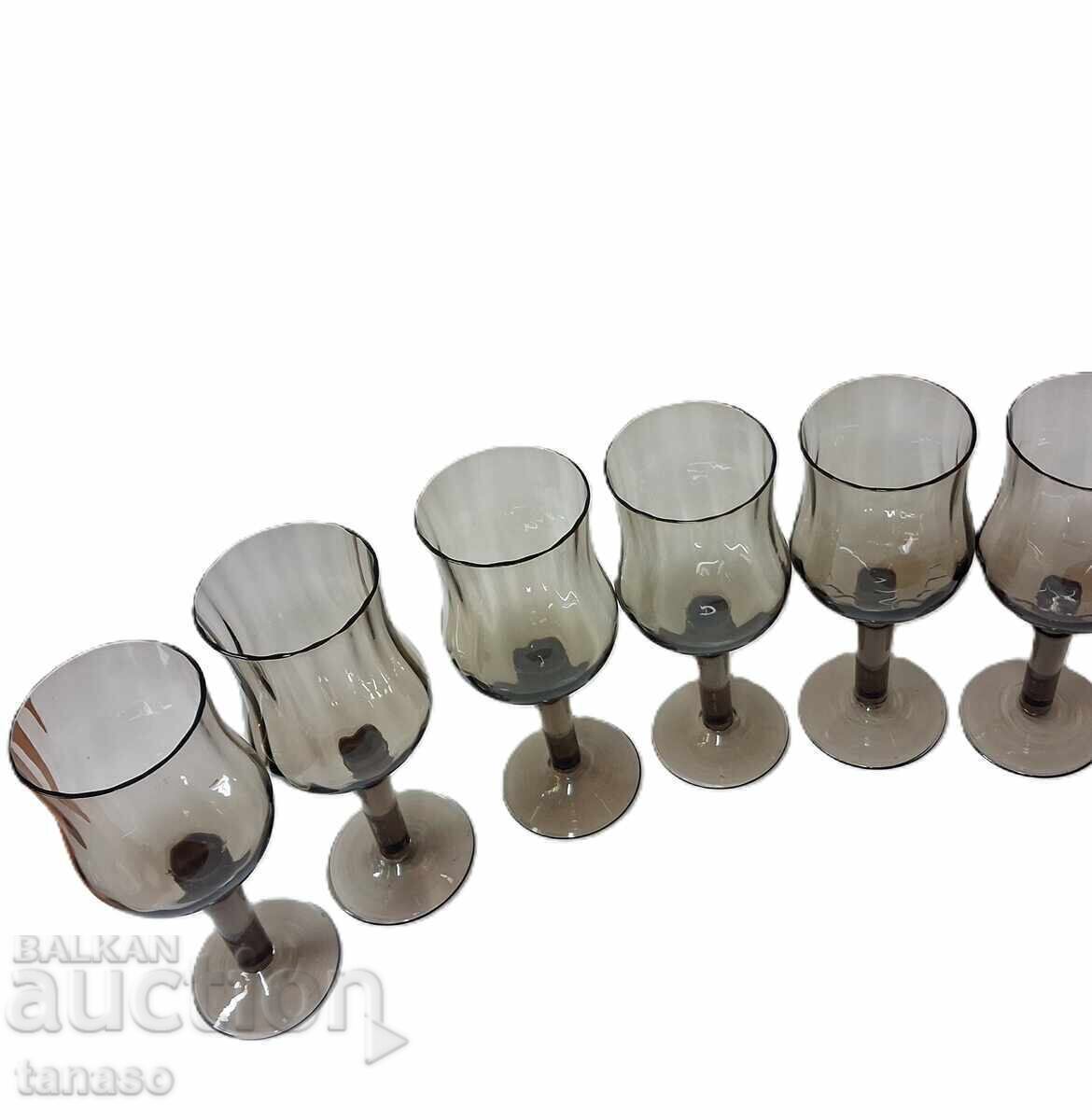 Δημοπρασία Σετ από 6 ποτήρια κρασιού - "καπνιστό" κρύσταλλο χωρίς μόλυβδο