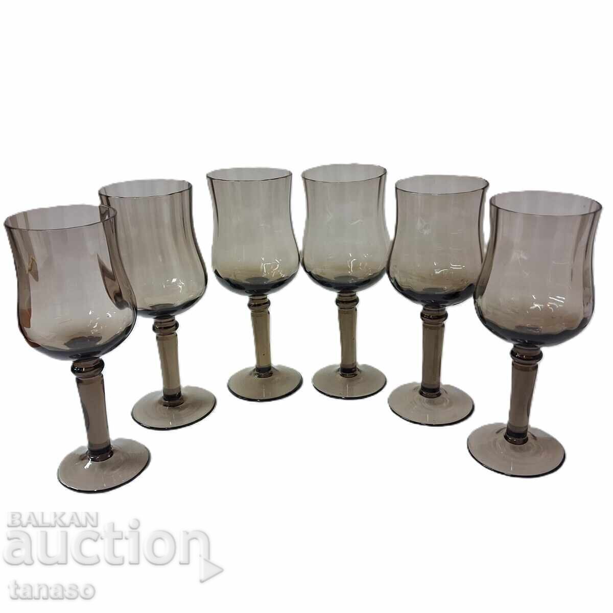 Παράδοση Σετ από 6 ποτήρια κρασιού - "καπνιστό" κρύσταλλο χωρίς μόλυβδο
