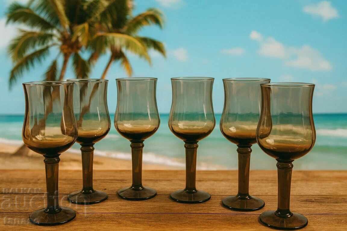 Σετ από 6 ποτήρια κρασιού - "καπνιστό" κρύσταλλο χωρίς μόλυβδο