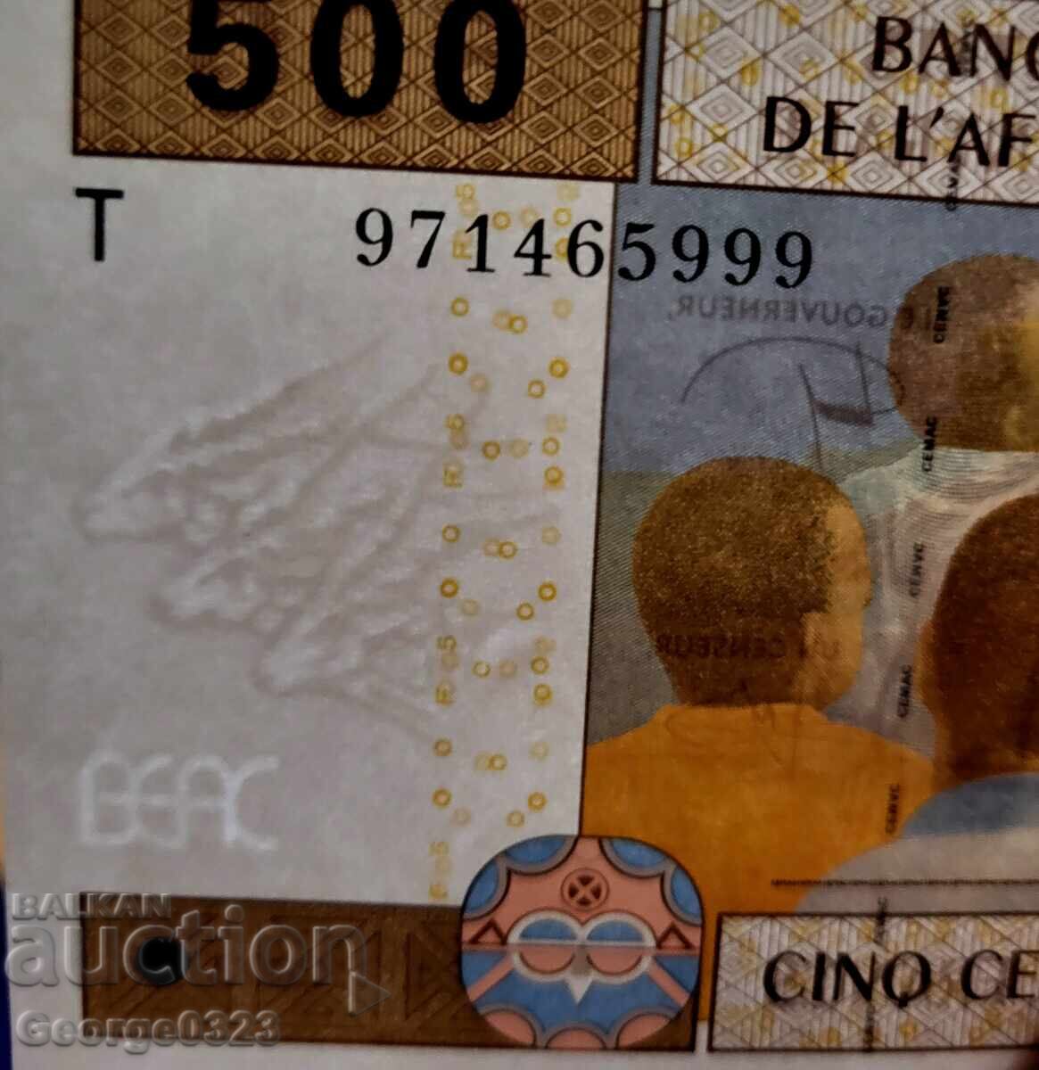 Licitație Africa Centrală - Congo 2002 500 Franci UNC Nouă