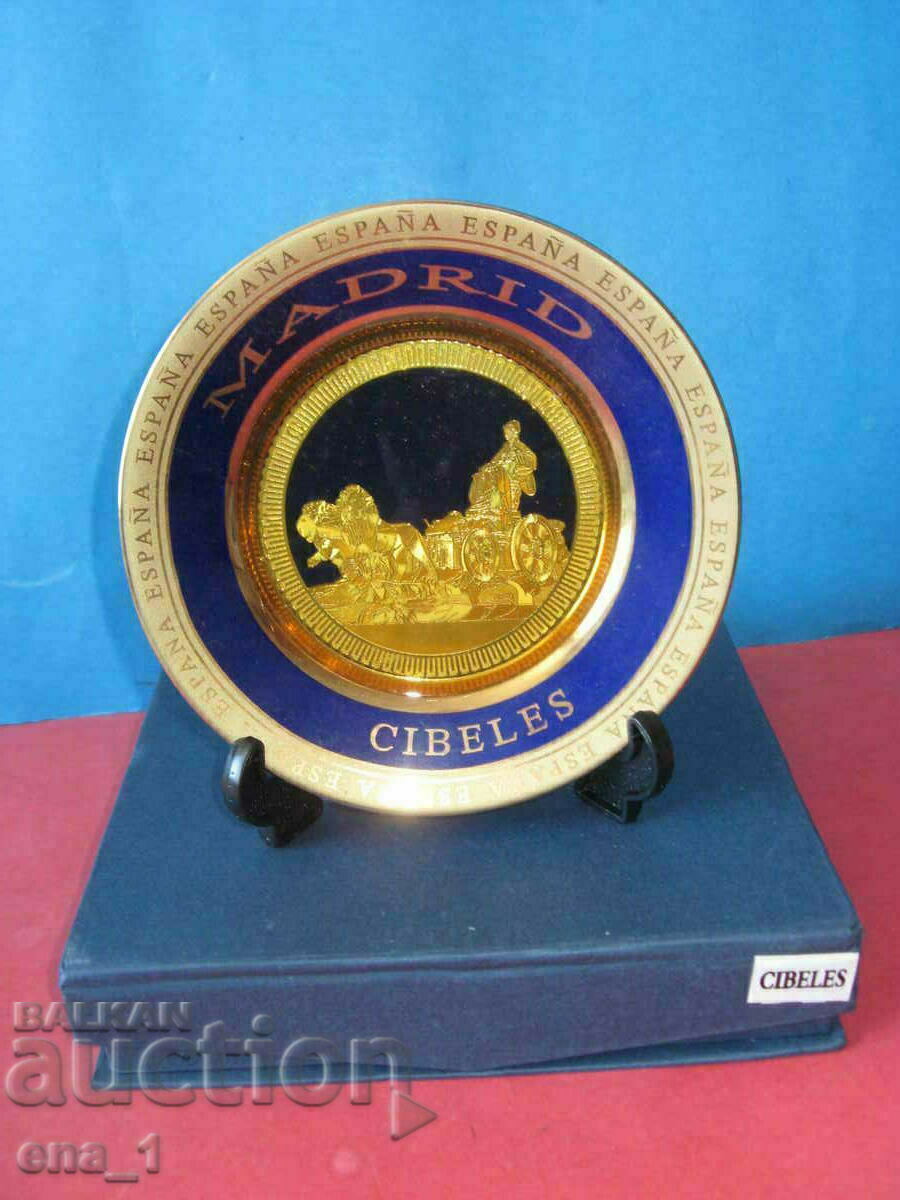 Magnifica farfurie suvenir spaniola cu aurit si cutie - 5