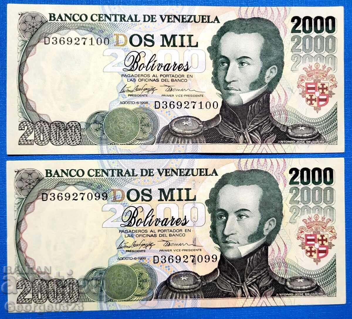 Venezuela 2 bucăți set 1998 2000 Bolivari Numere consecutive UNC Venezuela 2 bucăți set 1998 2000 Bolivari Numere consecutive UNC