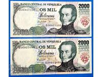 Venezuela 2 bucăți set 1998 2000 Bolivari Numere consecutive UNC