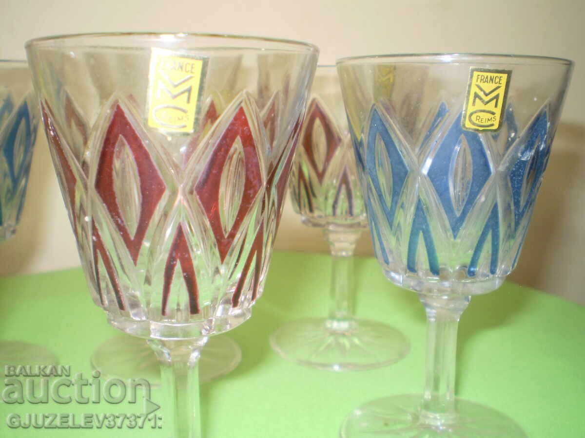 6 Colorful Liqueur Glasses VMC France Reims Harlequin - 5