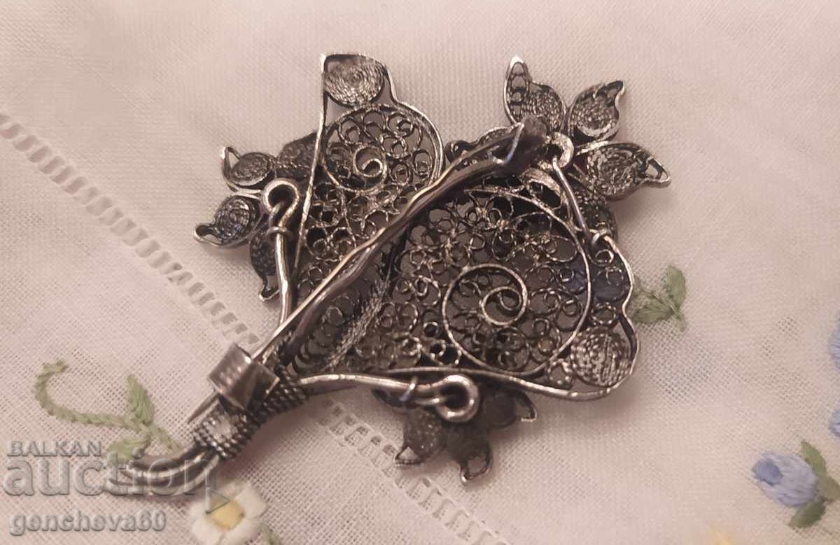 Delivery of Antique filigree brooch, silver, red coral - Czechoslovakia Delivery of Antique filigree brooch, silver, red coral - Czechoslovakia