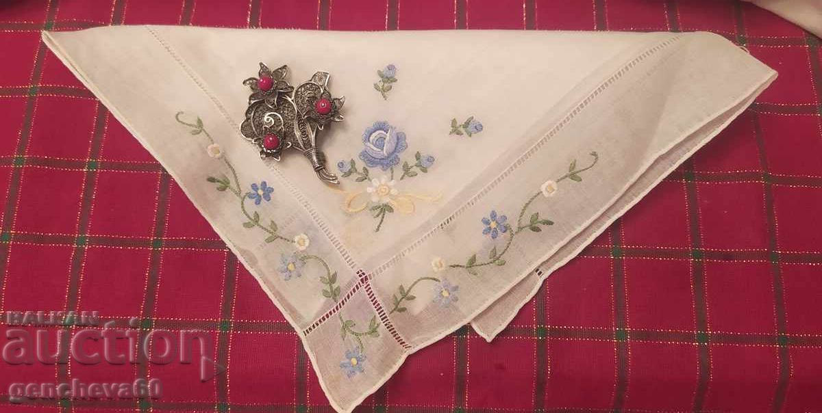 Antique filigree brooch, silver, red coral - Czechoslovakia - 7 Antique filigree brooch, silver, red coral - Czechoslovakia - 7