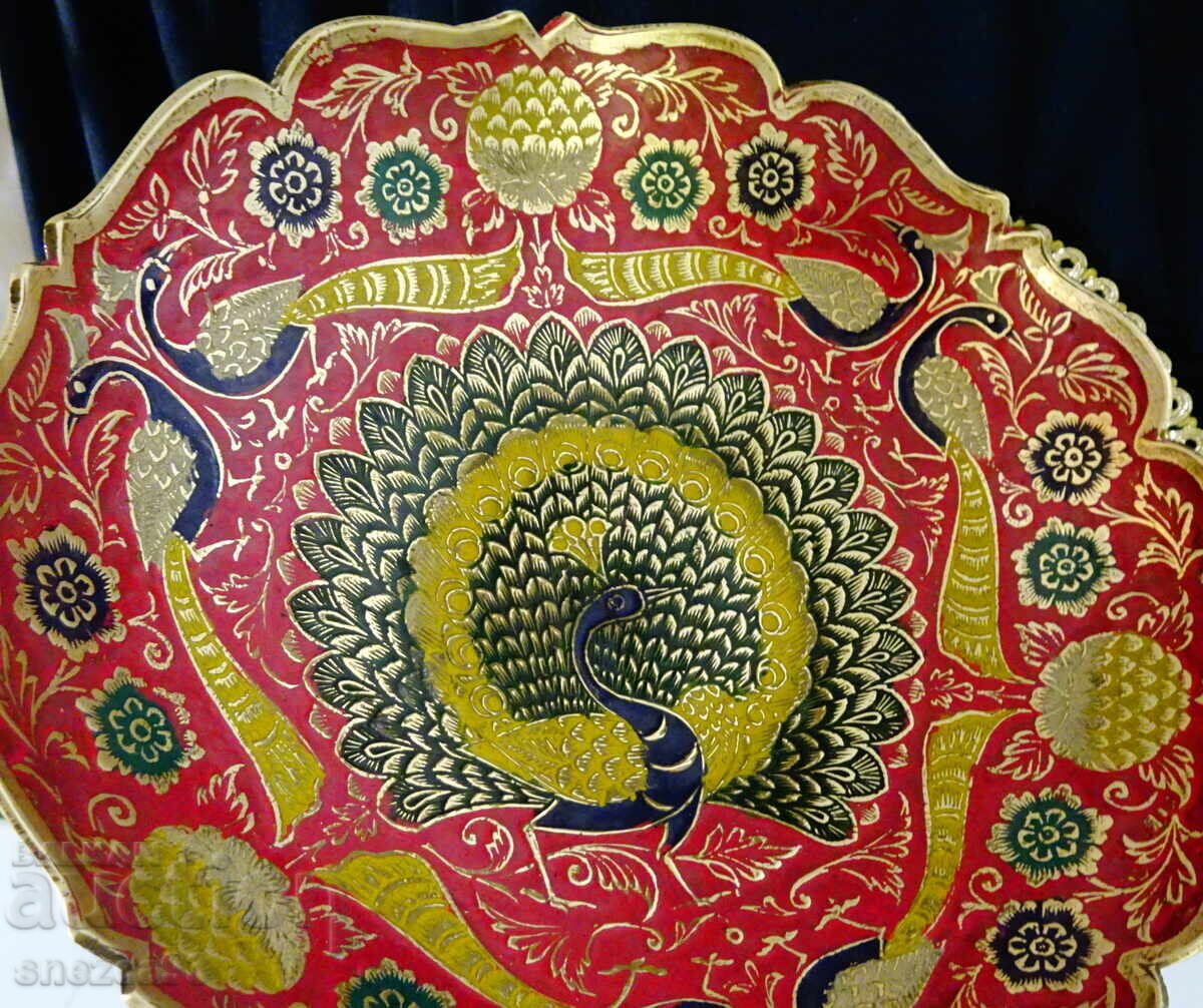 Raised bronze fruit bowl, peacock, cloisonné enamel - 5 Raised bronze fruit bowl, peacock, cloisonné enamel - 5