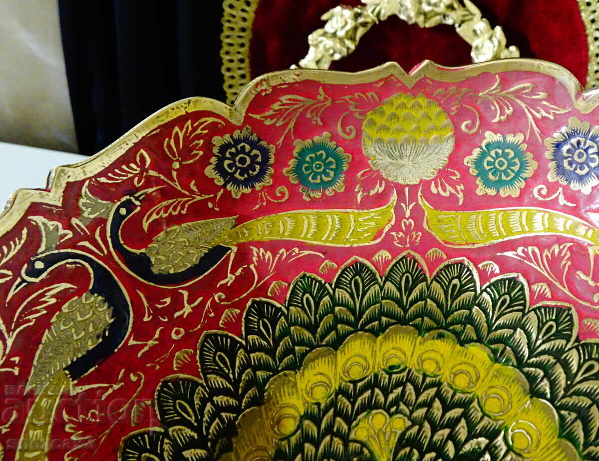 Raised bronze fruit bowl, peacock, cloisonné enamel - 6 Raised bronze fruit bowl, peacock, cloisonné enamel - 6