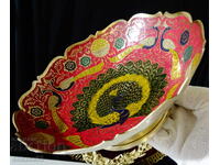 Повдигната бронзова фруктиера,паун,цветен клетъчен емайл.