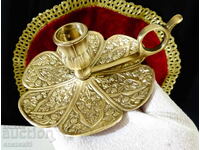 Sfeșnic victorian din bronz, trifoi, ornamente