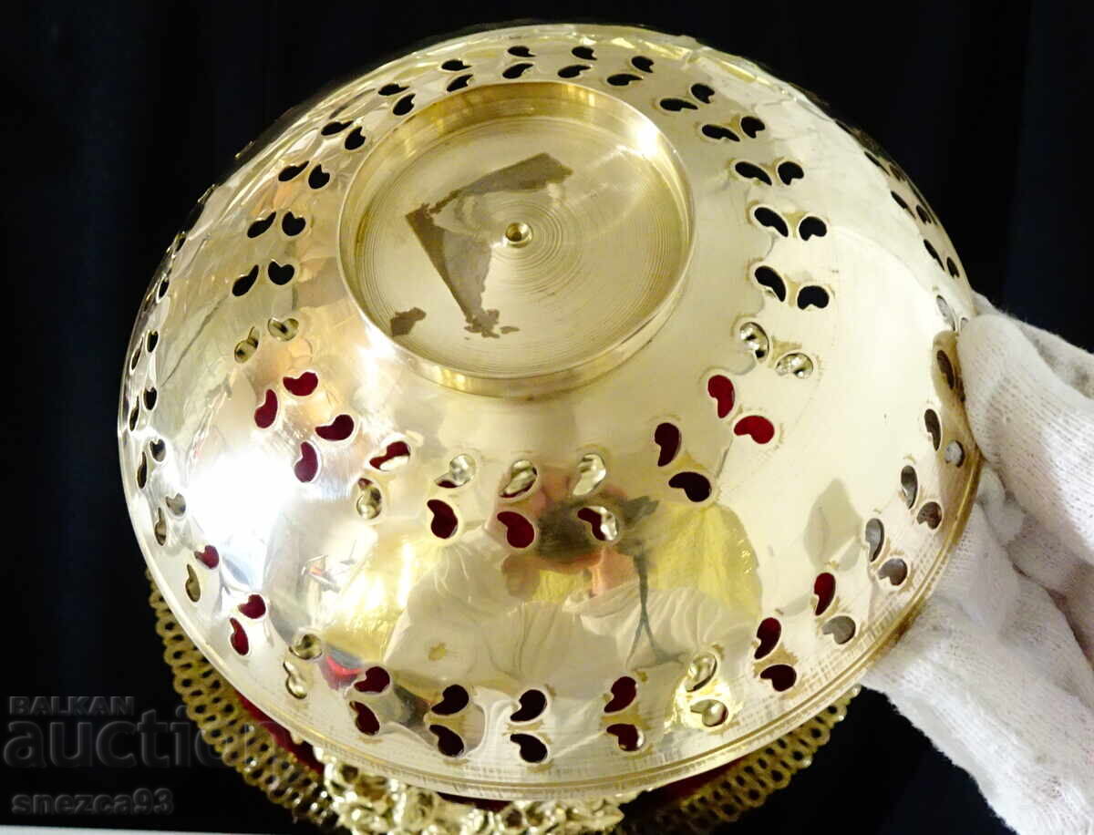 Δημοπρασία Ανασηκωμένη μπρούτζινη φρουτιέρα με Παγώνι, έγχρωμο σμαλτοκυψελωτό Δημοπρασία Ανασηκωμένη μπρούτζινη φρουτιέρα με Παγώνι, έγχρωμο σμαλτοκυψελωτό