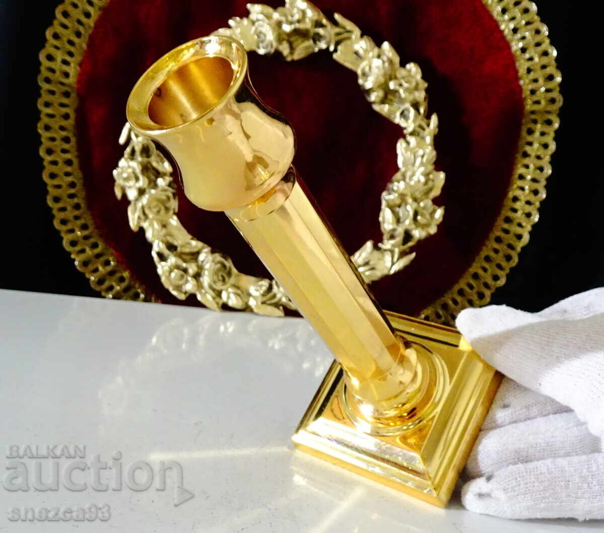 Επιχρυσωμένο μπρούτζινο κηροπήγιο 410 γρ., Art Deco - 6