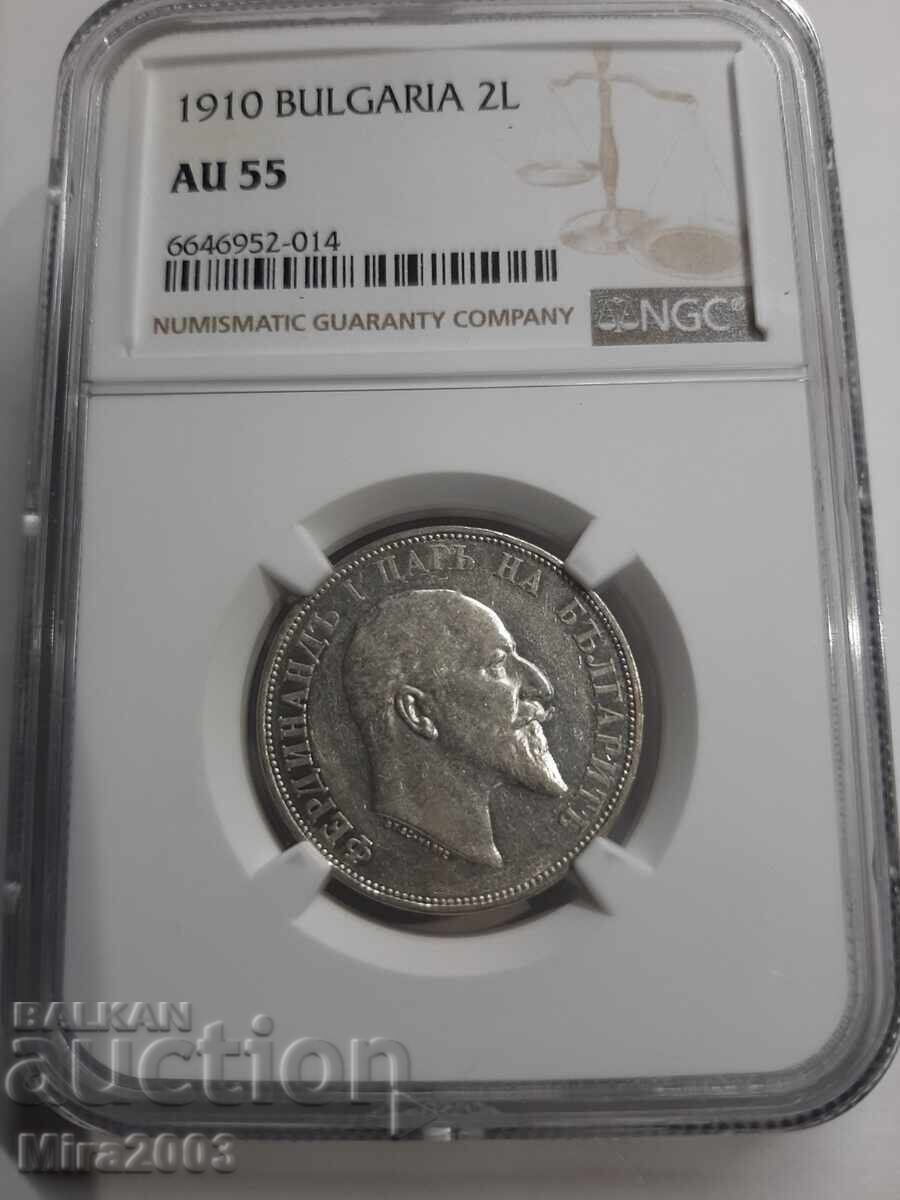 2 leva 1910 AU55 NGC με τιμή 490.00 BGN | € 250.53