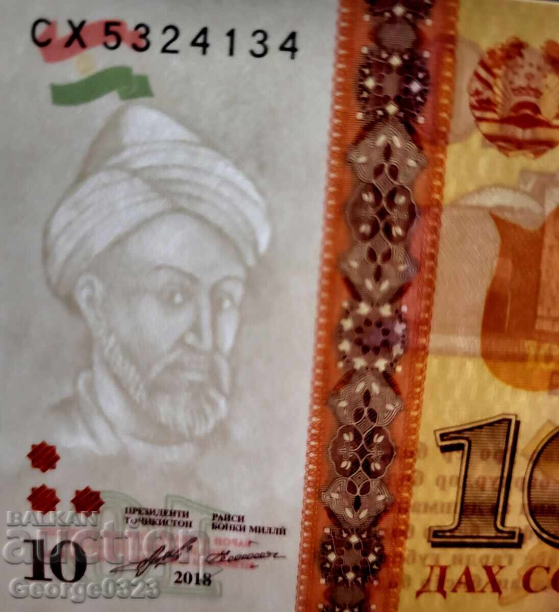 Auction  Tajikistan 2018 10 Somoni UNC New