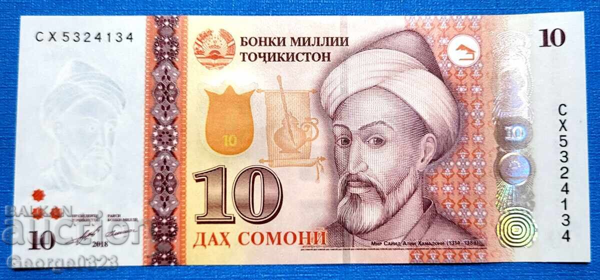 Tajikistan 2018 10 Somoni UNC New