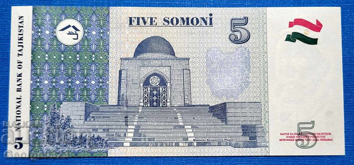 Tajikistan 1999 5 Somoni UNC New with price 6.99 BGN | € 3.57