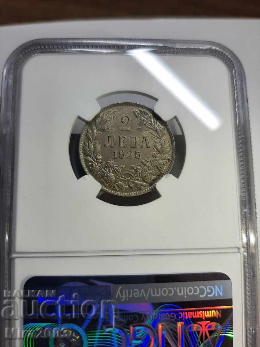 2 Leva 1925 MS64 NGC without a line with price 400.00 BGN | € 204.52
