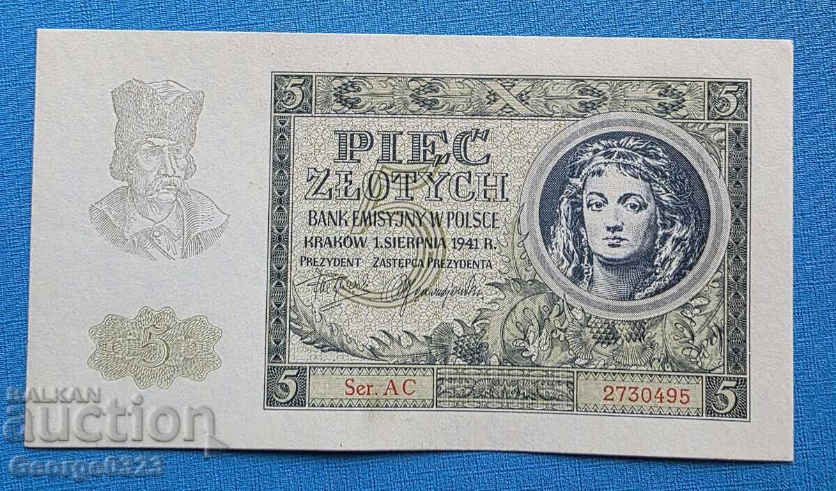 Polonia 1941 5 zloți UNC Nou