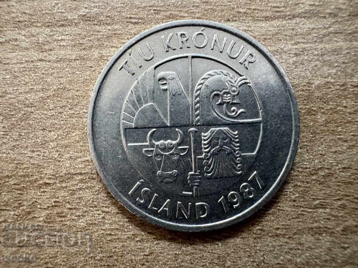 Исландия - 10 крони (1987) с цена 0.40 лв. | € 0.20