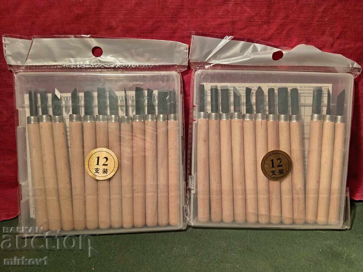 Two sets of wood carving chisels