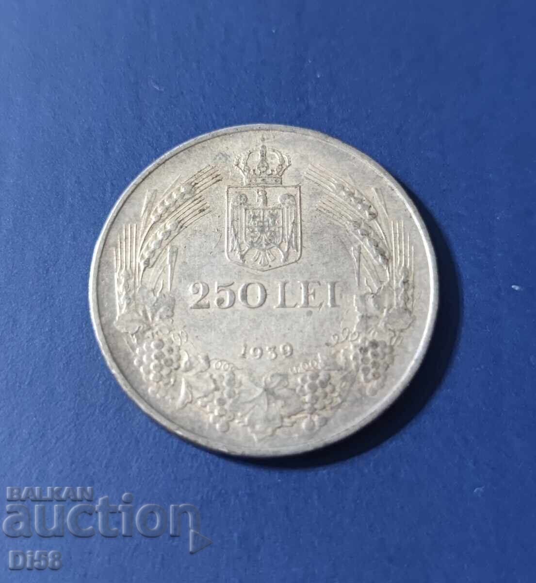 Сребърна Монета Румъния 250 леи 1939 г БЗЦ