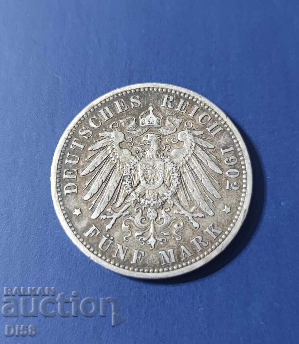 Сребърна Монета Германия ПРУСИЯ 5 марки 1902 г БЗЦ Сребърна Монета Германия ПРУСИЯ 5 марки 1902 г БЗЦ