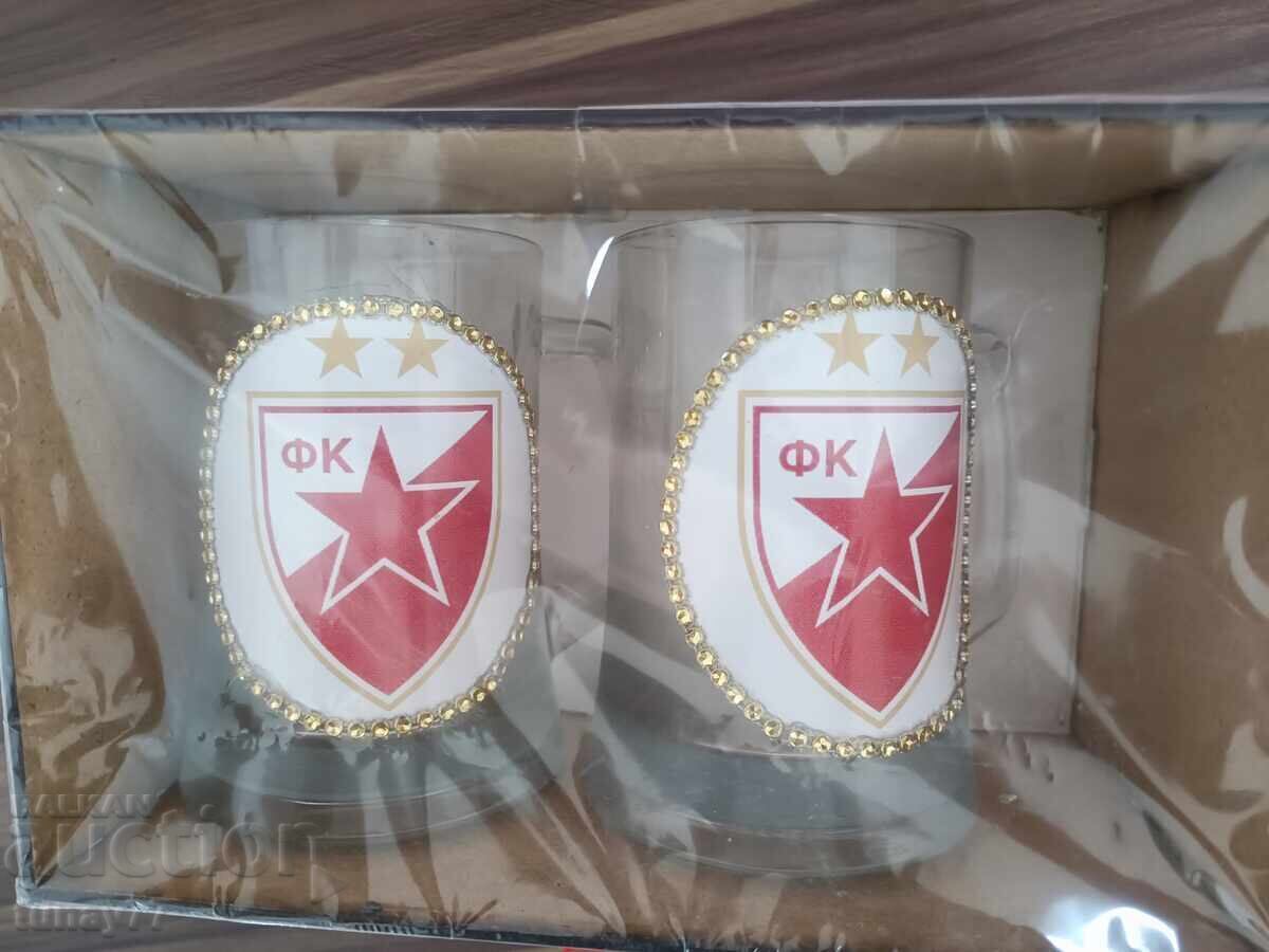 Лот  Чаши за Бира Халби „Цървена звезда“ Белград В дървена к - 6