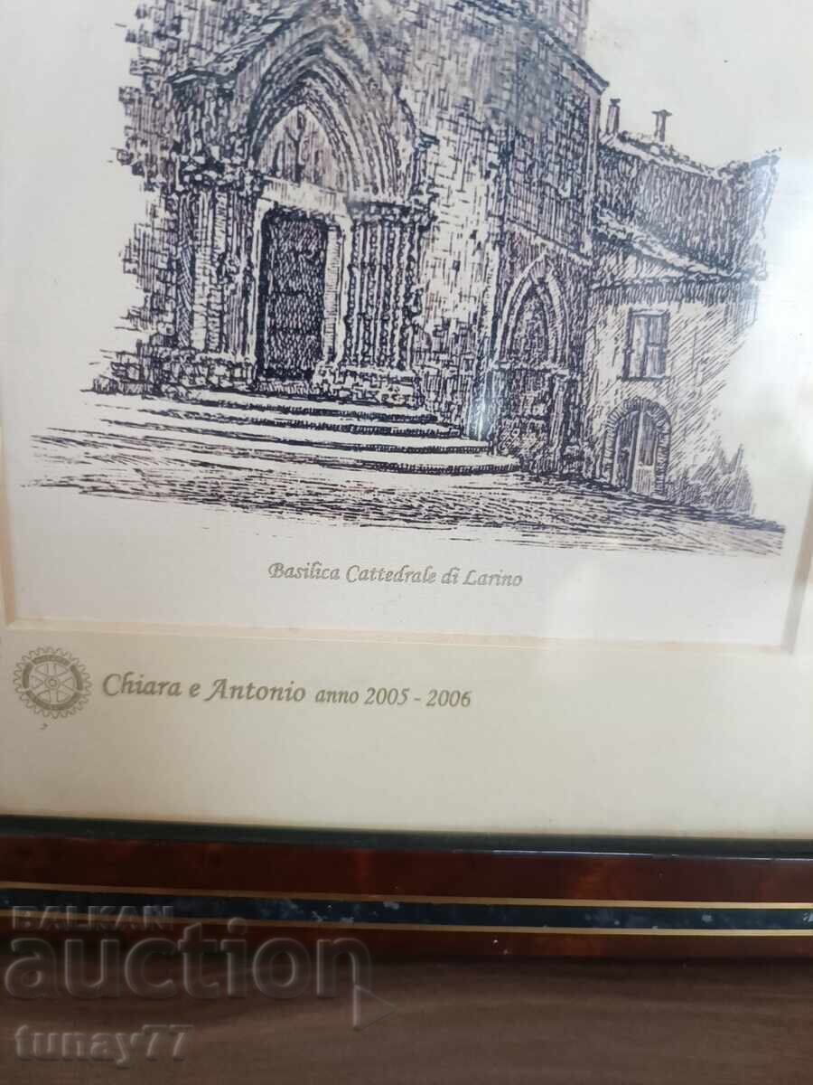 Аукцион Винтиж картина графика с маркировки рамка стъкло