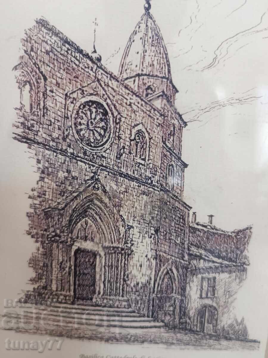 Доставка на Винтиж картина графика с маркировки рамка стъкло