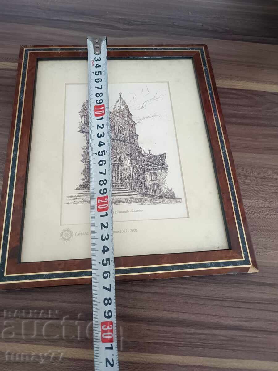 Винтиж картина графика с маркировки рамка стъкло - 6