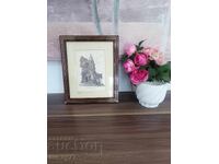 Pictură grafică vintage cu ramă, sticlă și marcaje