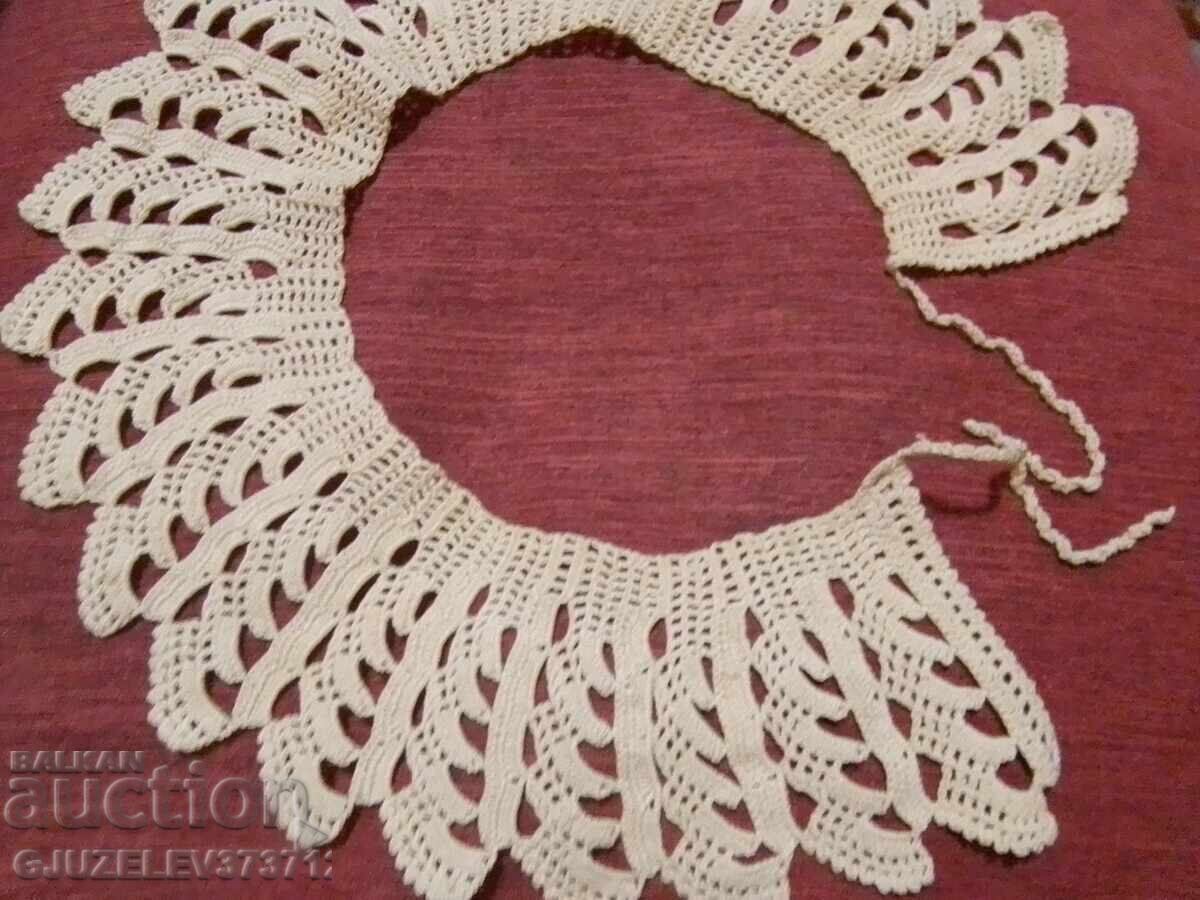 Ретро ръчно плетиво яка за рокля цвят екрю - 5