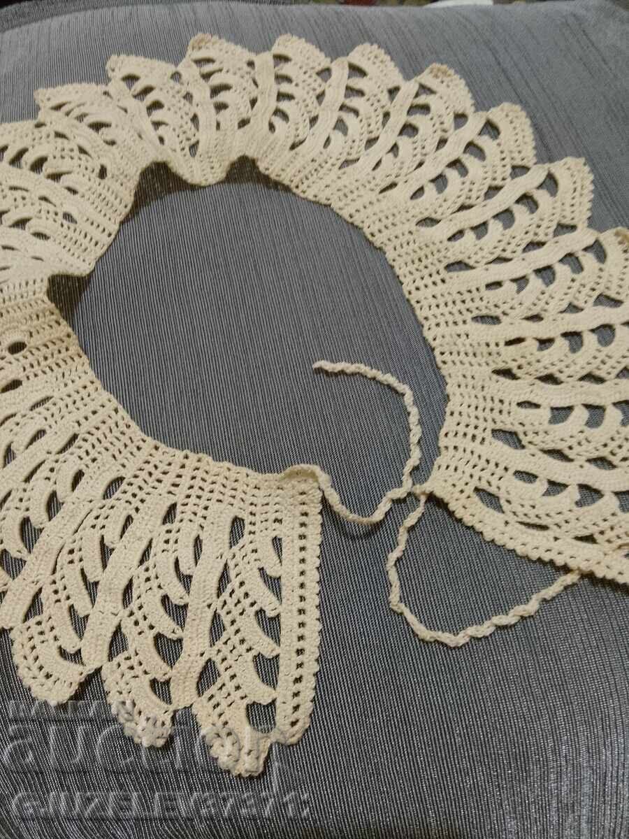 Ретро ръчно плетиво яка за рокля цвят екрю