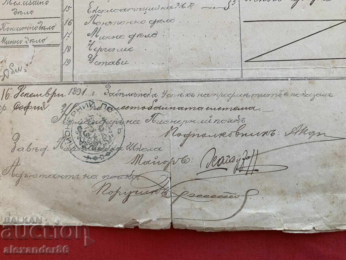Livrarea Regimentul de pionieri Ruse 1891. Certificat document vechi