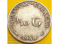 Olanda 1/10 gulden Curacao 1948 Wilhelmina Ag